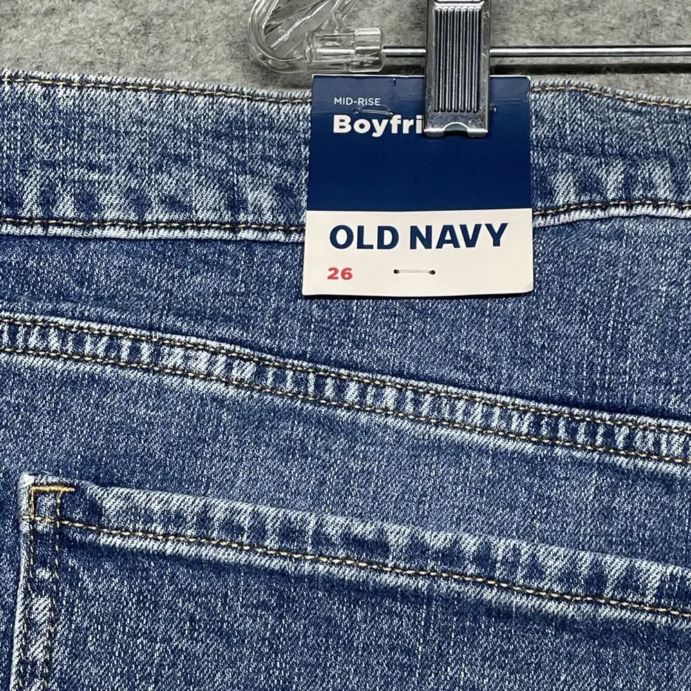 NWT Old Navy Mid Rise Boyfriend Jeans Womens Plus Size 26 Cuffed Stretch Denim